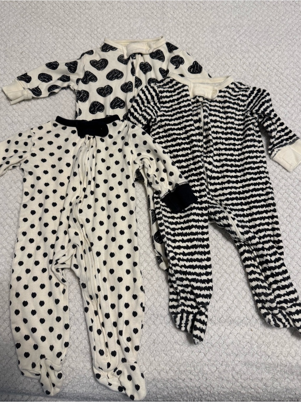 Black & White Patterned Baby One-Piece Footed Pajamas - 3-Pack Styles